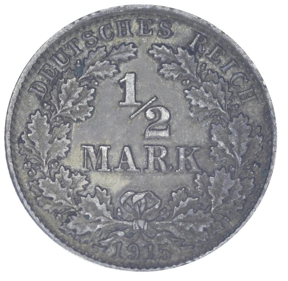 Колекційна монета Німеччина 1/2 марки 1915 року Срібло F-VF