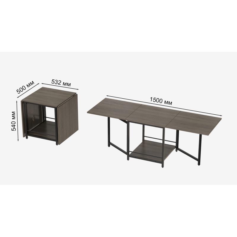 Стіл журнальний трансформер Ferrum-decor Kub Kombo Чорний метал ДСП Дуб Сонома Трюфель (FRD-105154) - фото 2