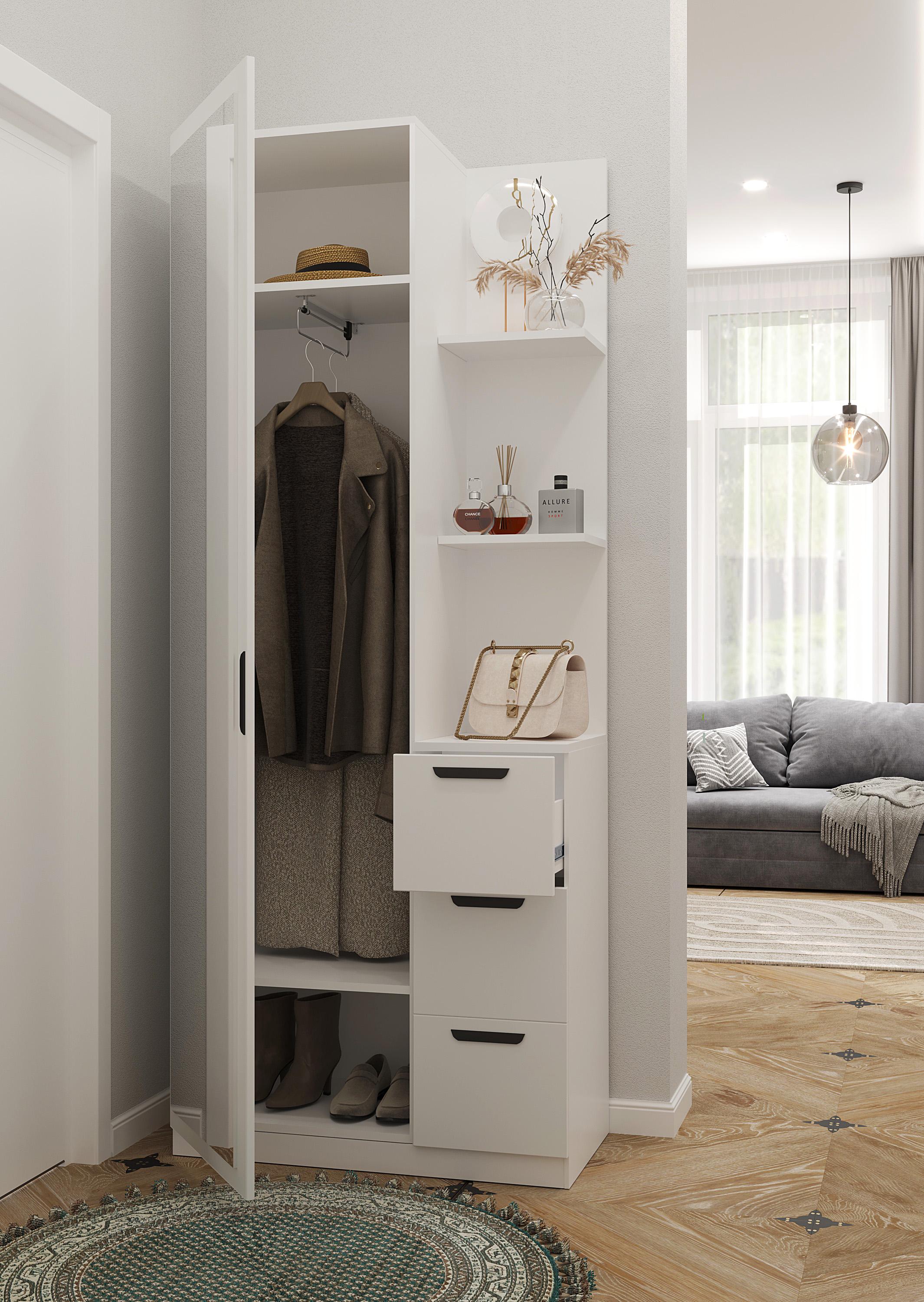 Вітальня з дзеркалом та полицями 200х80х40 см Білий - фото 2