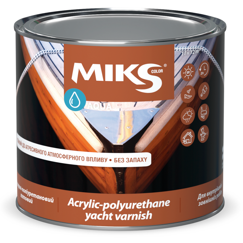Лак акрил-полиуретановый для паркета яхтенный MIKS Color глянцевый 2,5 л (2493674176)
