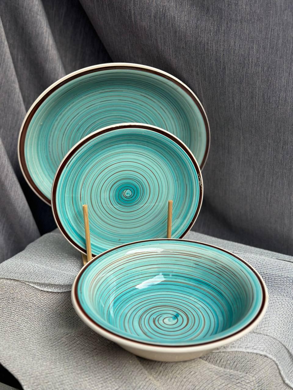 Столовый сервиз Louise Spin керамика 12 предметов Бирюзовый