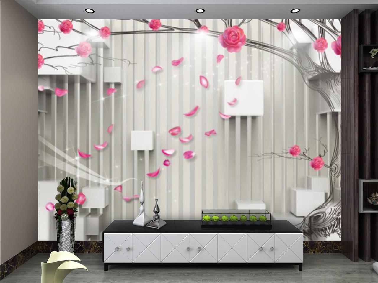 Фотообои флизелиновые 3D для спальни/зала/кухни моющиеся Стена и ветка
