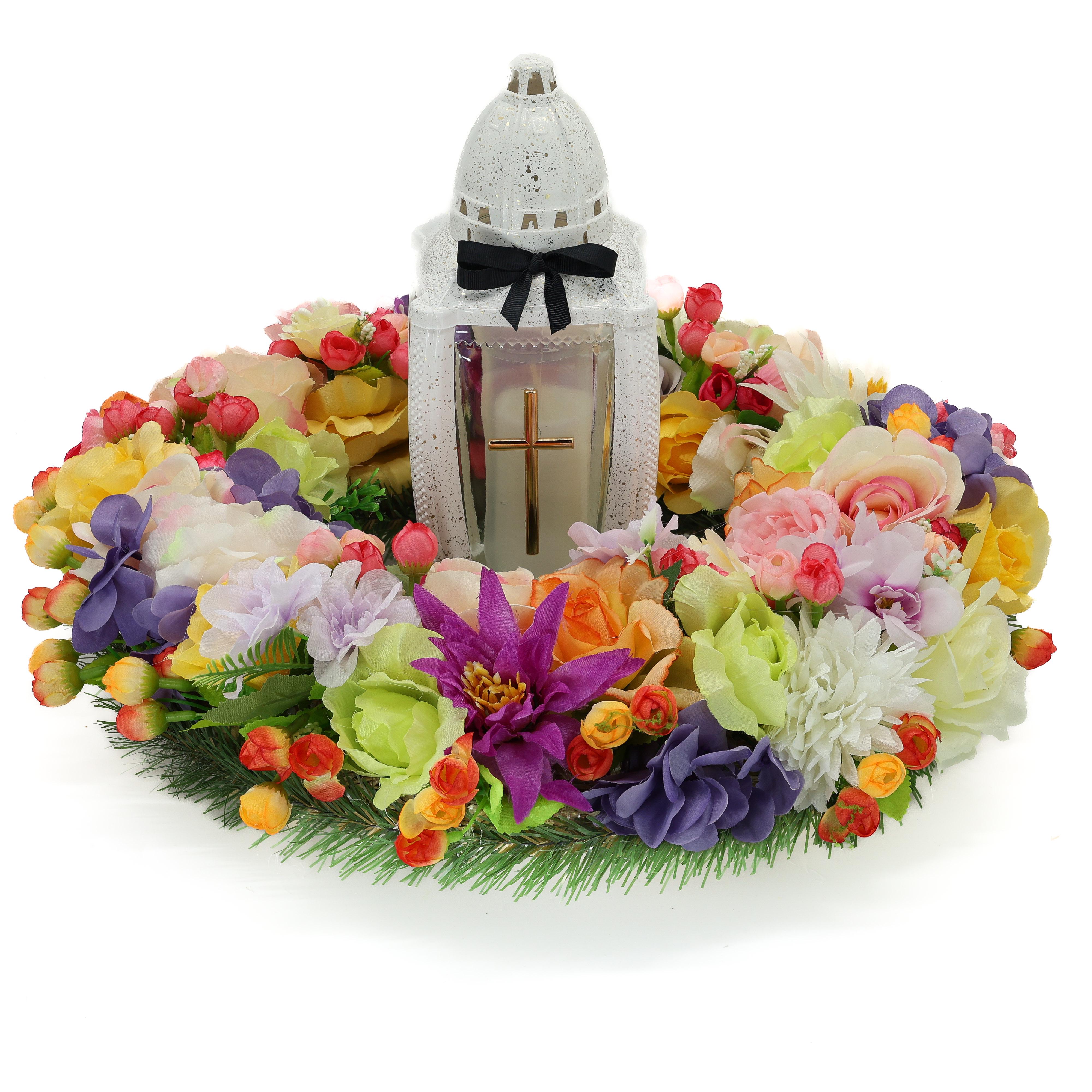 Венок подсвечник Gala Decor с искусственными цветами и лампадой на натуральной основе 45 см (ВП4530)