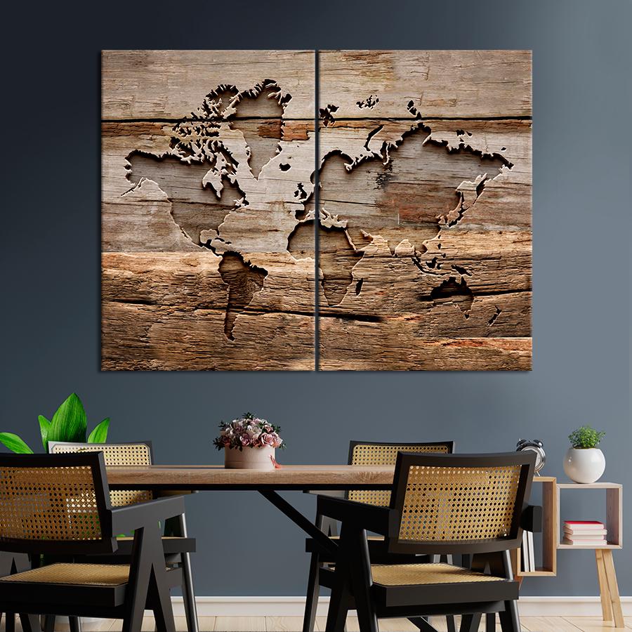 Картина карта Карта мира на дереве 71x51 см (A1350-2)