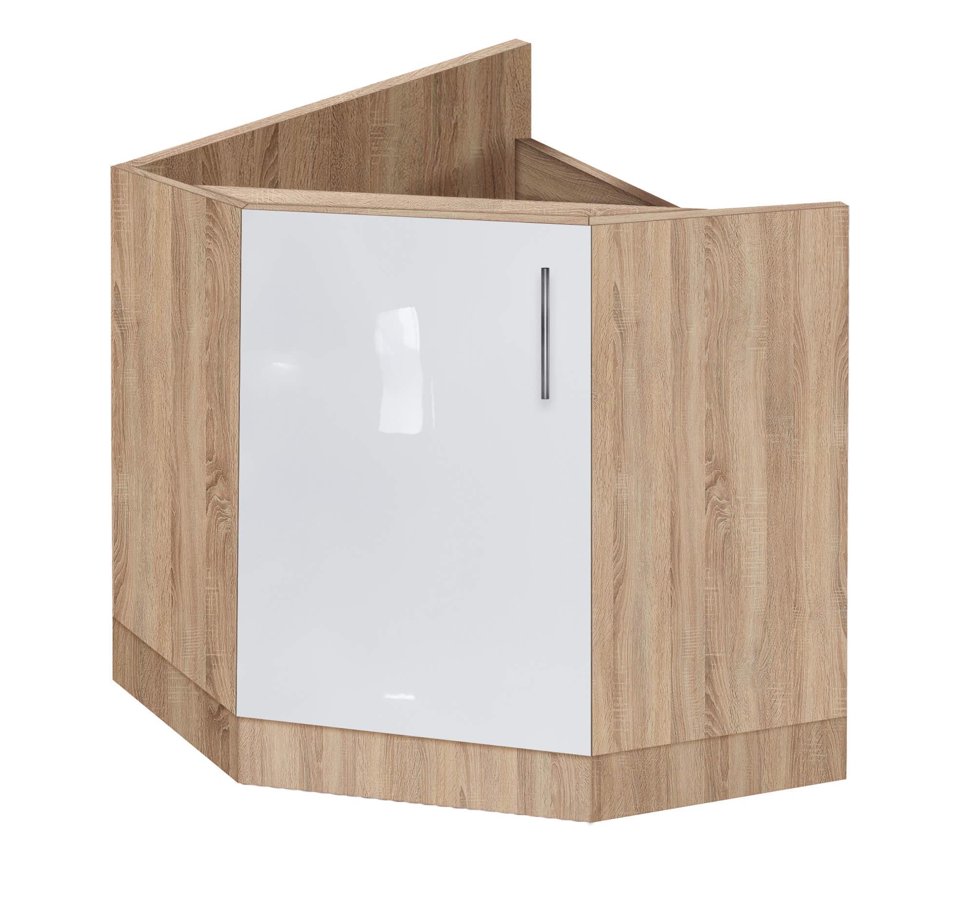 Тумба кутова кухонна МАКСІ-МЕблі під врізну мийку №1 без стільниці ЛЮКС з фарбованими МДФ фасадами Дуб сонома/Білий (73139)