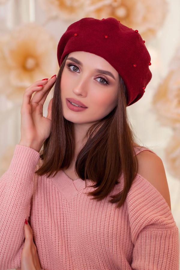 Берет с жемчужинами Braxton Флорида женский Бордовый (6006)