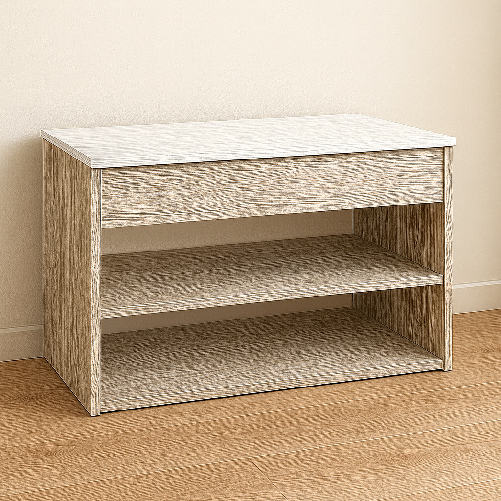 Тумба для обуви с сиденьем Брукс 600 Вяз Либерти светлый/белый фасадный