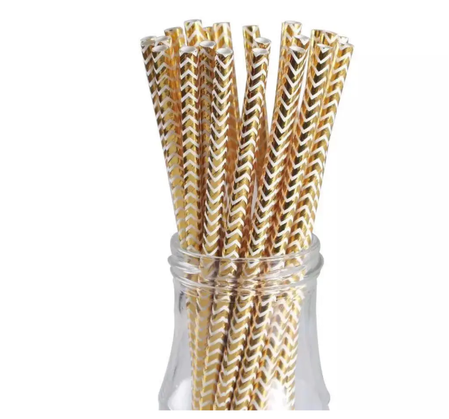 Трубочки коктейльные с геометрическим принтом 25 шт. 20 см Золотистый (2108/3) - фото 1