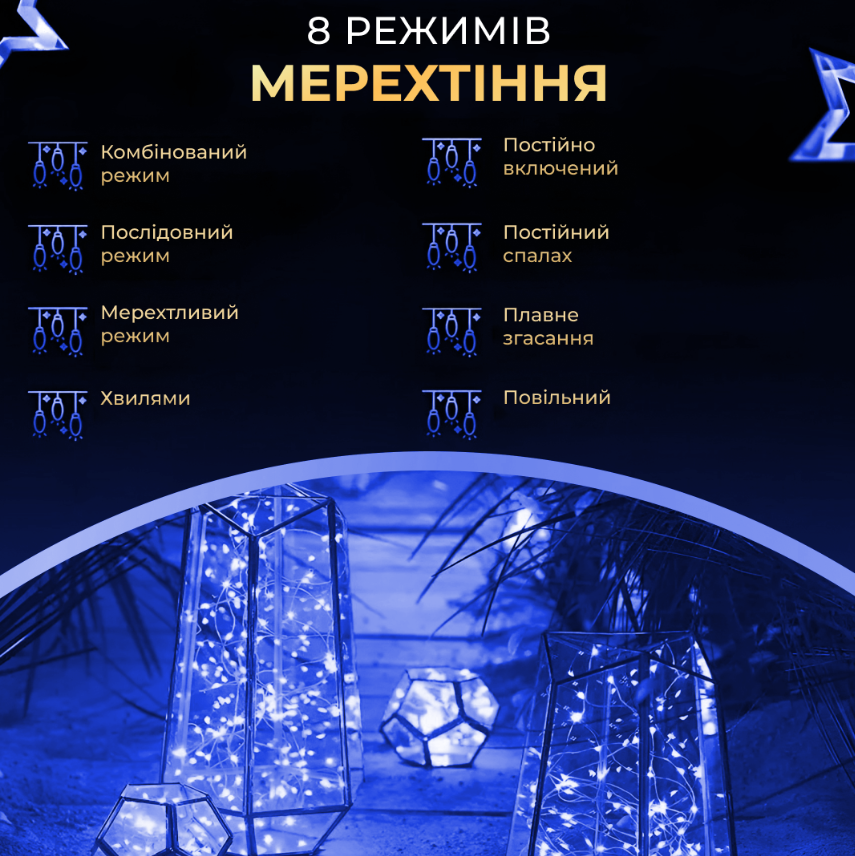 Гирлянда Роса нить с пультом 2000 LED 200 м от сети зеленый провод Синий - фото 6 Гирлянда Роса нить с пультом 2000 LED 200 м от сети зеленый провод Синий - фото 6