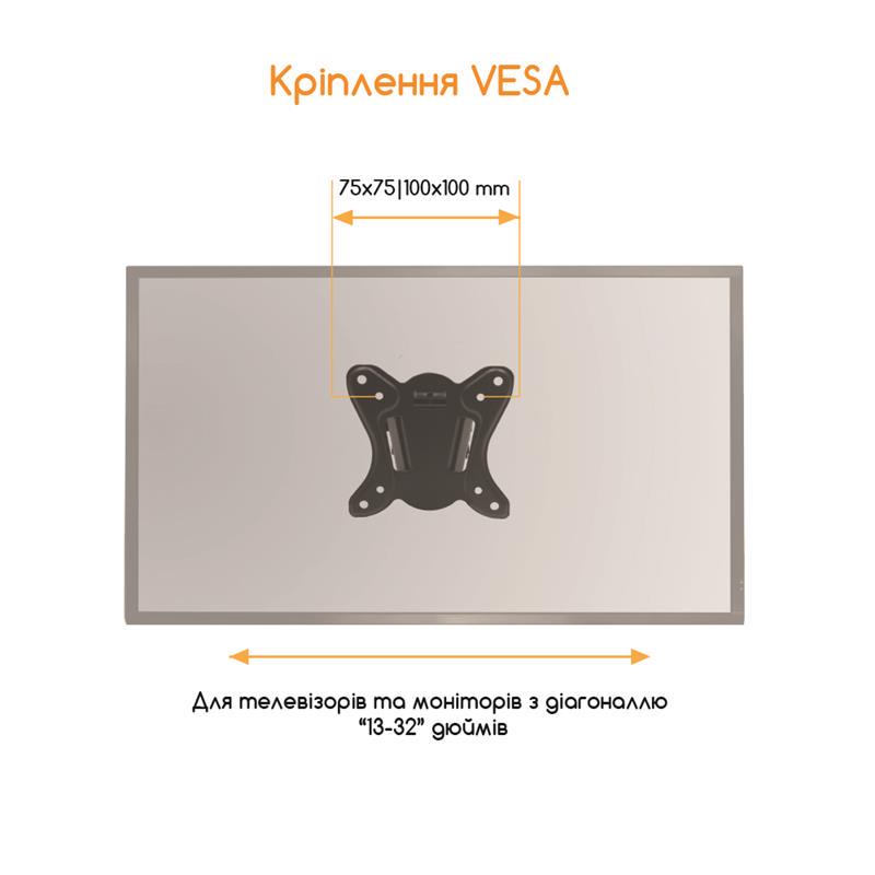 Кронштейн для телевизора ACCLAB AL-BT102 20 кг 13-32" VESA 100x100 Black (1283126485718) - фото 2 Кронштейн для телевизора ACCLAB AL-BT102 20 кг 13-32" VESA 100x100 Black (1283126485718) - фото 2