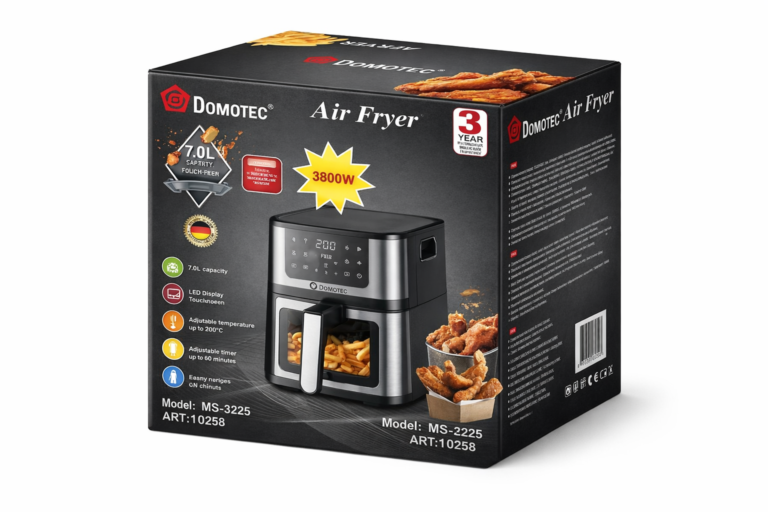 Аерогриль Domotec MS-3225 з терморегулятором 3800W 7 л (36293742) Аерогриль Domotec MS-3225 з терморегулятором 3800W 7 л (36293742)