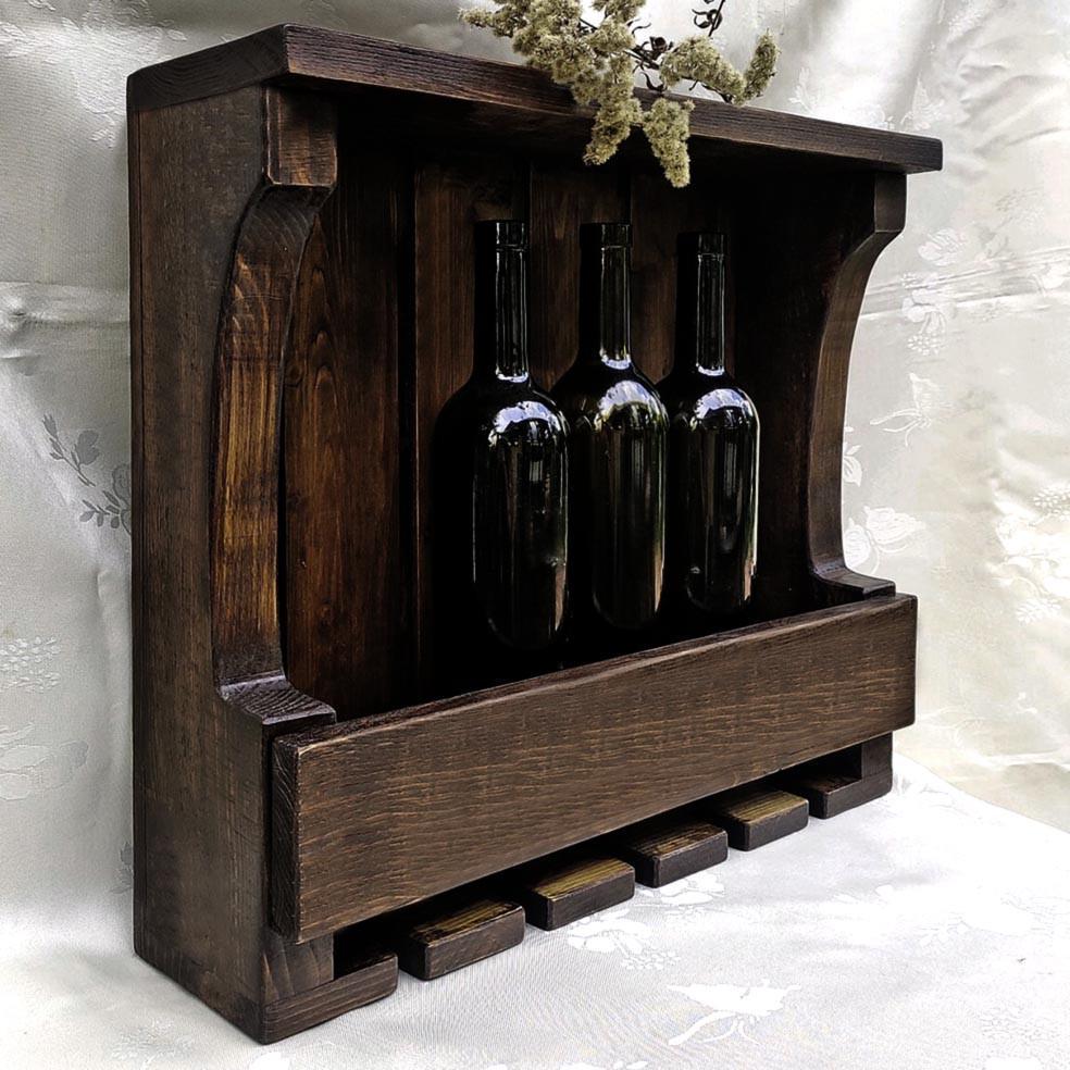 Полка для вина настенная из дерева Китами Капучино (ПНК-012609)