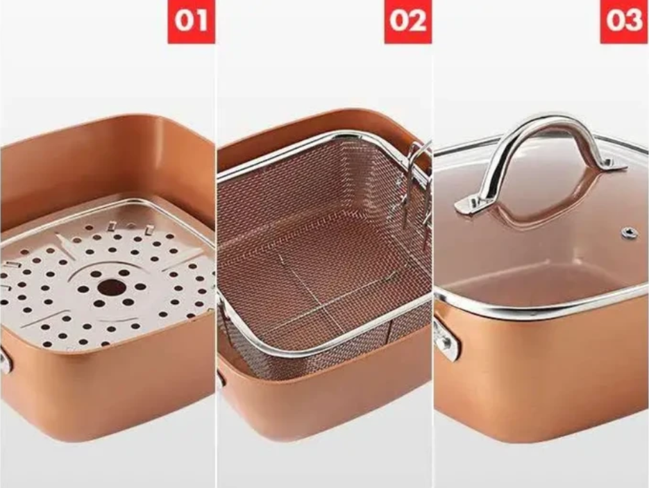 Сковорода глубокая с крышкой Unique UN-5251 фритюрница с антипригарным керамическим покрытием 24 см (UNQQ-001) - фото 3 Сковорода глубокая с крышкой Unique UN-5251 фритюрница с антипригарным керамическим покрытием 24 см (UNQQ-001) - фото 3