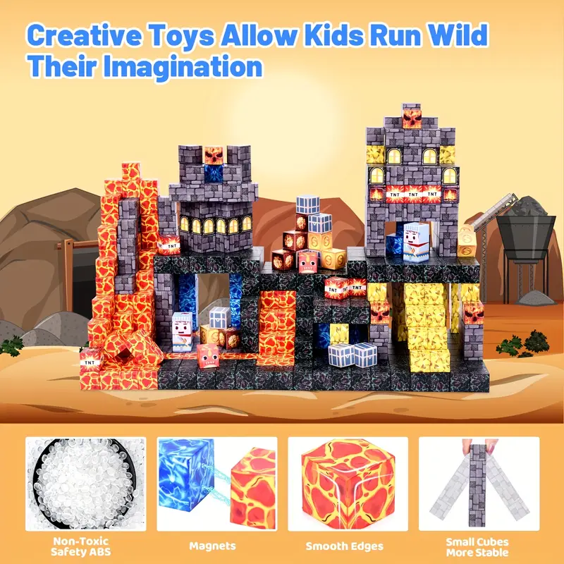 Конструктор магнітний Minecraft Нижній світ та лава на магнітах 160 шт. (2742137329) - фото 4