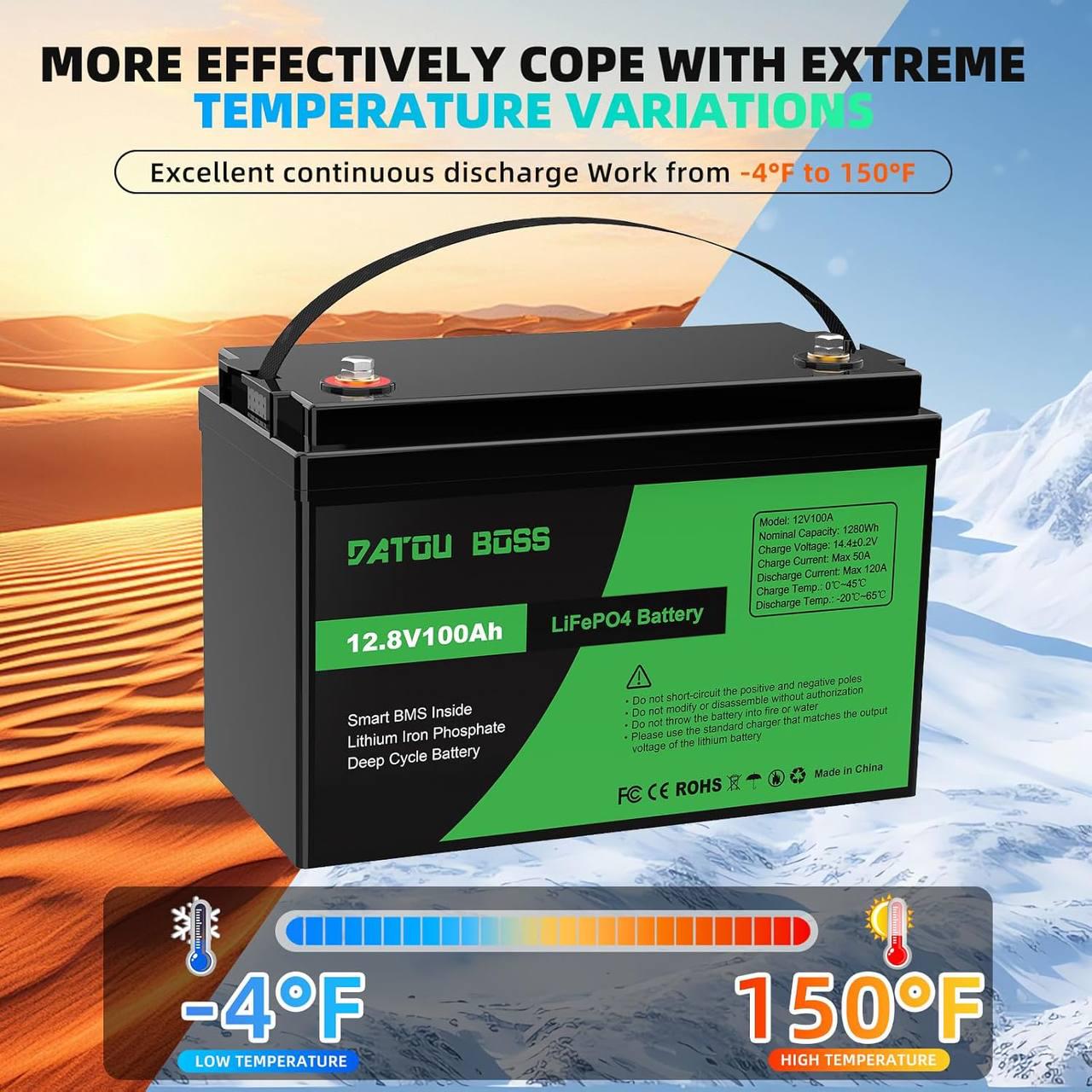 Акумулятор для ДБЖ DATOU BOSS LifePo4 100 Ah 12V 1280Wh BMS (AKBS03) - фото 5 Акумулятор для ДБЖ DATOU BOSS LifePo4 100 Ah 12V 1280Wh BMS (AKBS03) - фото 5