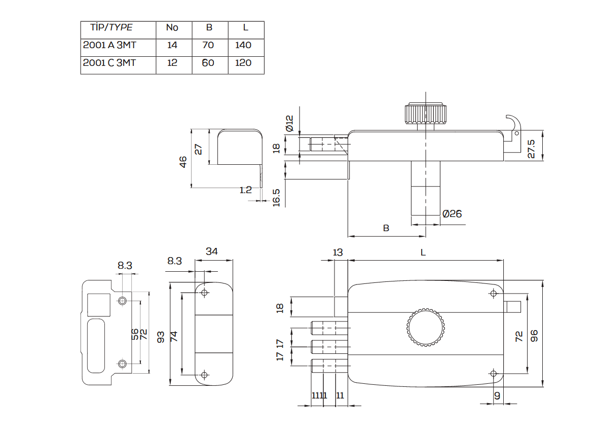 Замок накладной Kale 2001/A3MT лазерный ключ та барашка 70 мм 3-х ригельный - фото 2 Замок накладной Kale 2001/A3MT лазерный ключ та барашка 70 мм 3-х ригельный - фото 2