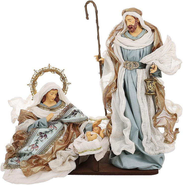 Фигура декоративная композиция Вертеп 3 шт. на подставке 49 см Синий