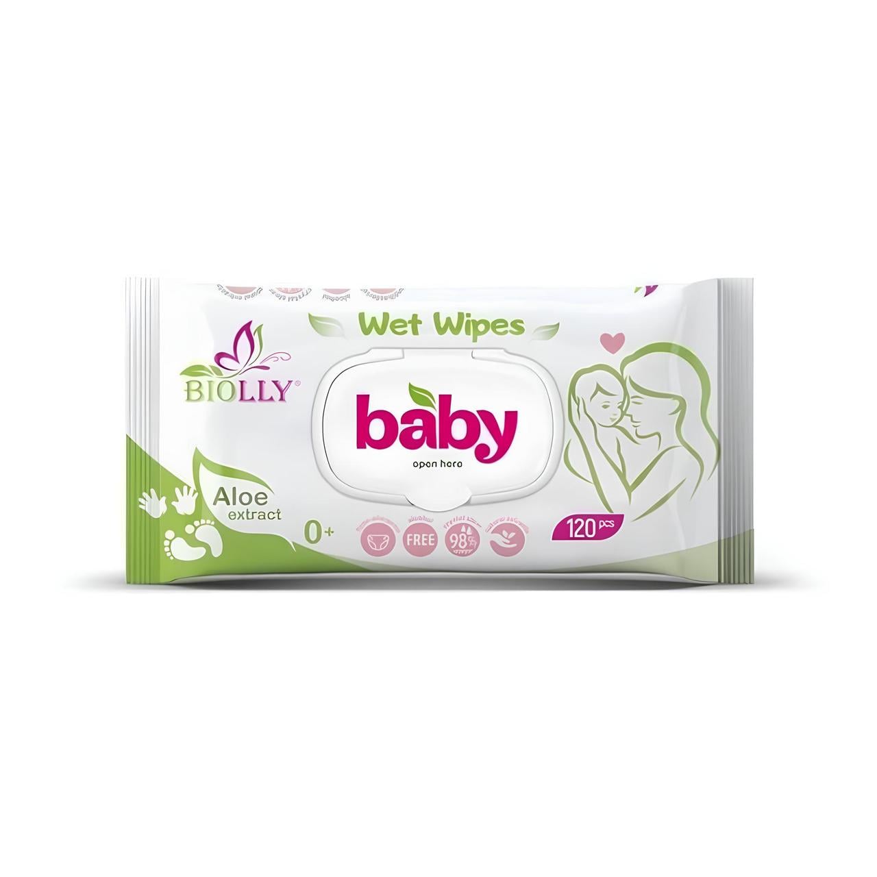 Влажные салфетки для детей Biolly Baby 120 шт. уход за чувствительной кожей