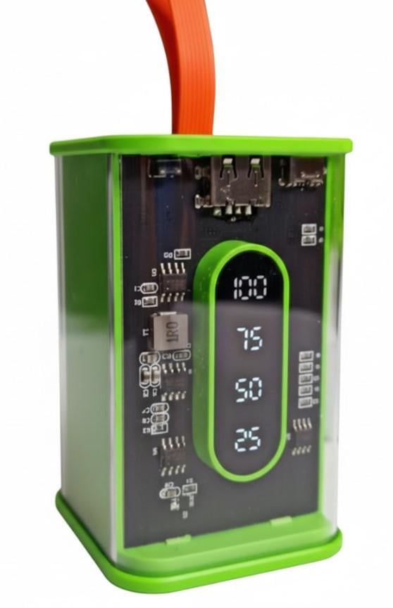 Повербанк с прозрачными стенками и светодиодным дисплеем 20000 mAh Зеленый (2104618815)