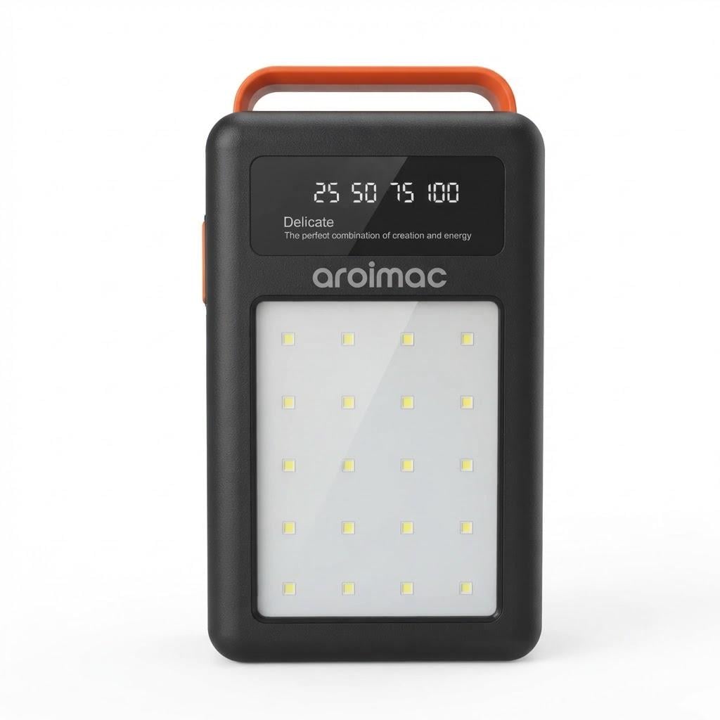 Повербанк портативный Aroimac 80000 мА/ч с LED-фонарем цифровым индикатором 20 светодиодов Черно-оранжевый