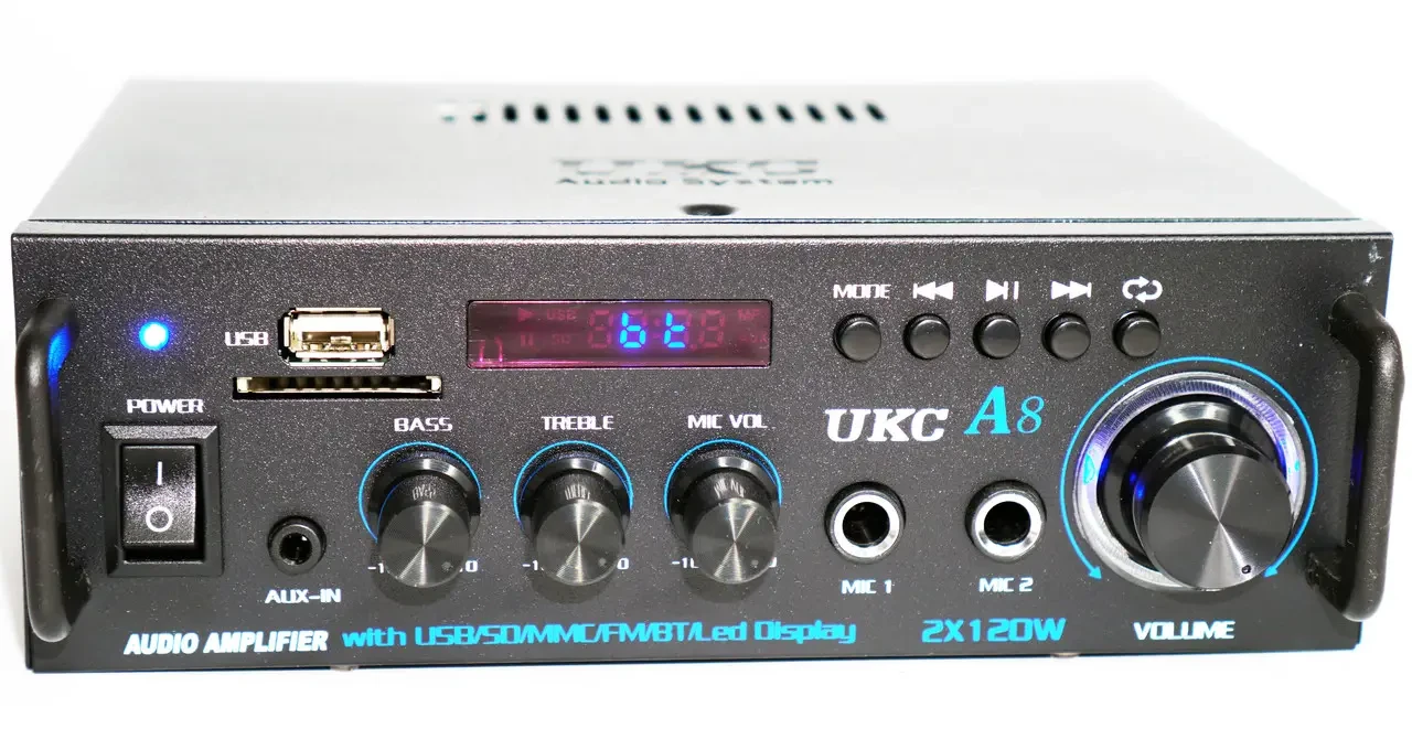 Усилитель UKC A8 с Bluetooth USB SD FM и функцией караоке 2x120W (10263)