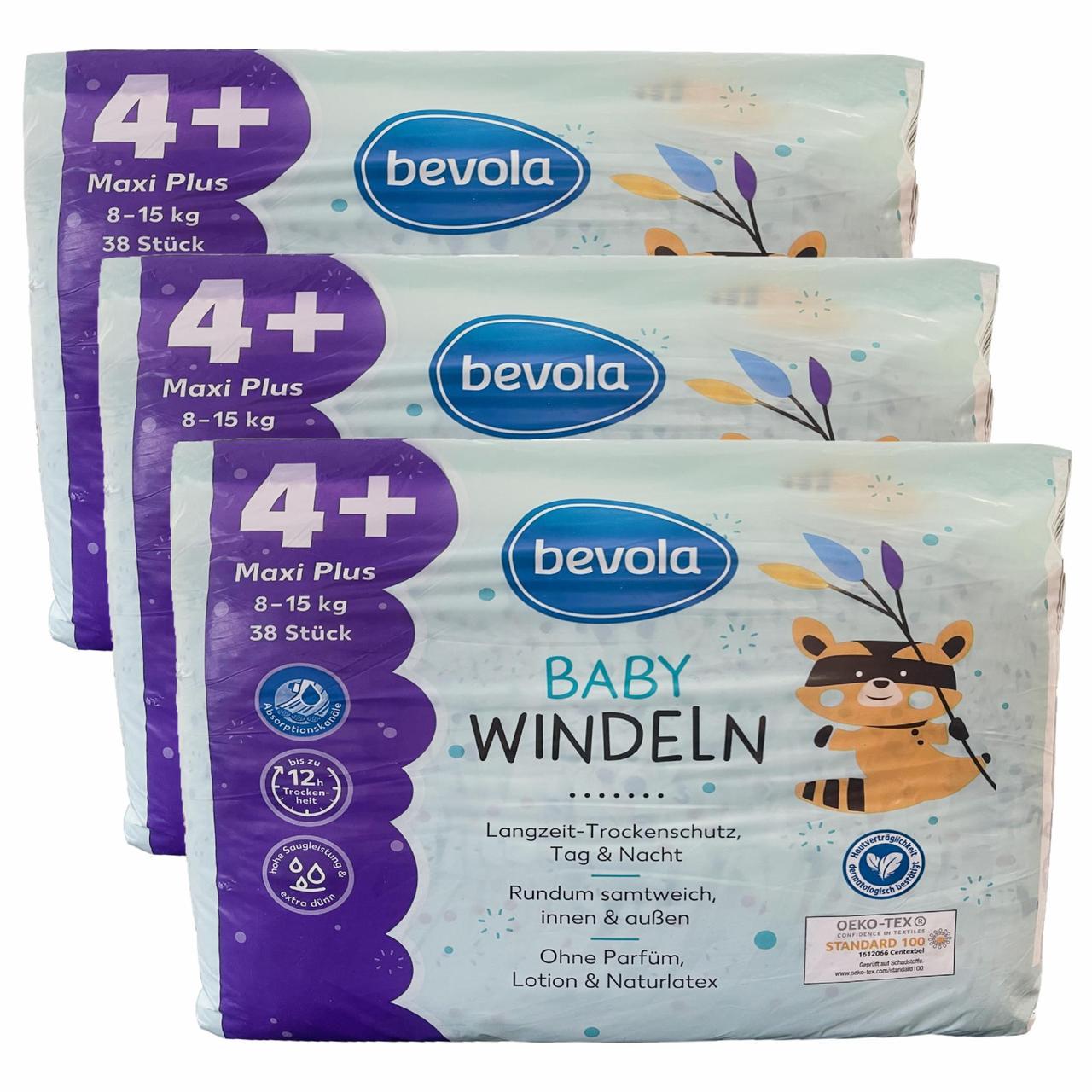 Підгузки Bevola Baby 4+ Maxi Plus 8-15 кг 114 шт. (2563995533)