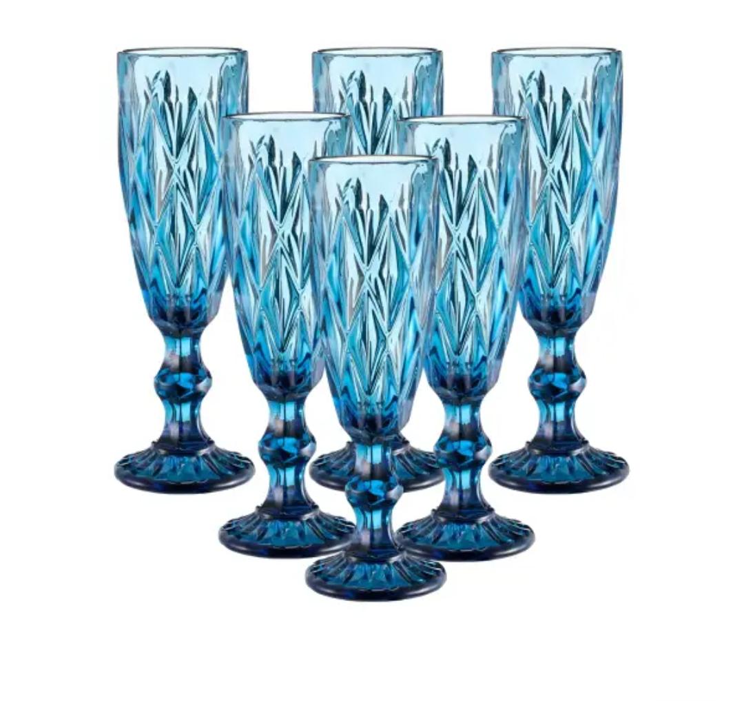 Набір келихів для шампанського TS Kitchen HP036BL із товстого скла фігурних гранованих 6 шт. по 180 мл Блакитний (HP036BL) - фото 1 Набір келихів для шампанського TS Kitchen HP036BL із товстого скла фігурних гранованих 6 шт. по 180 мл Блакитний (HP036BL) - фото 1