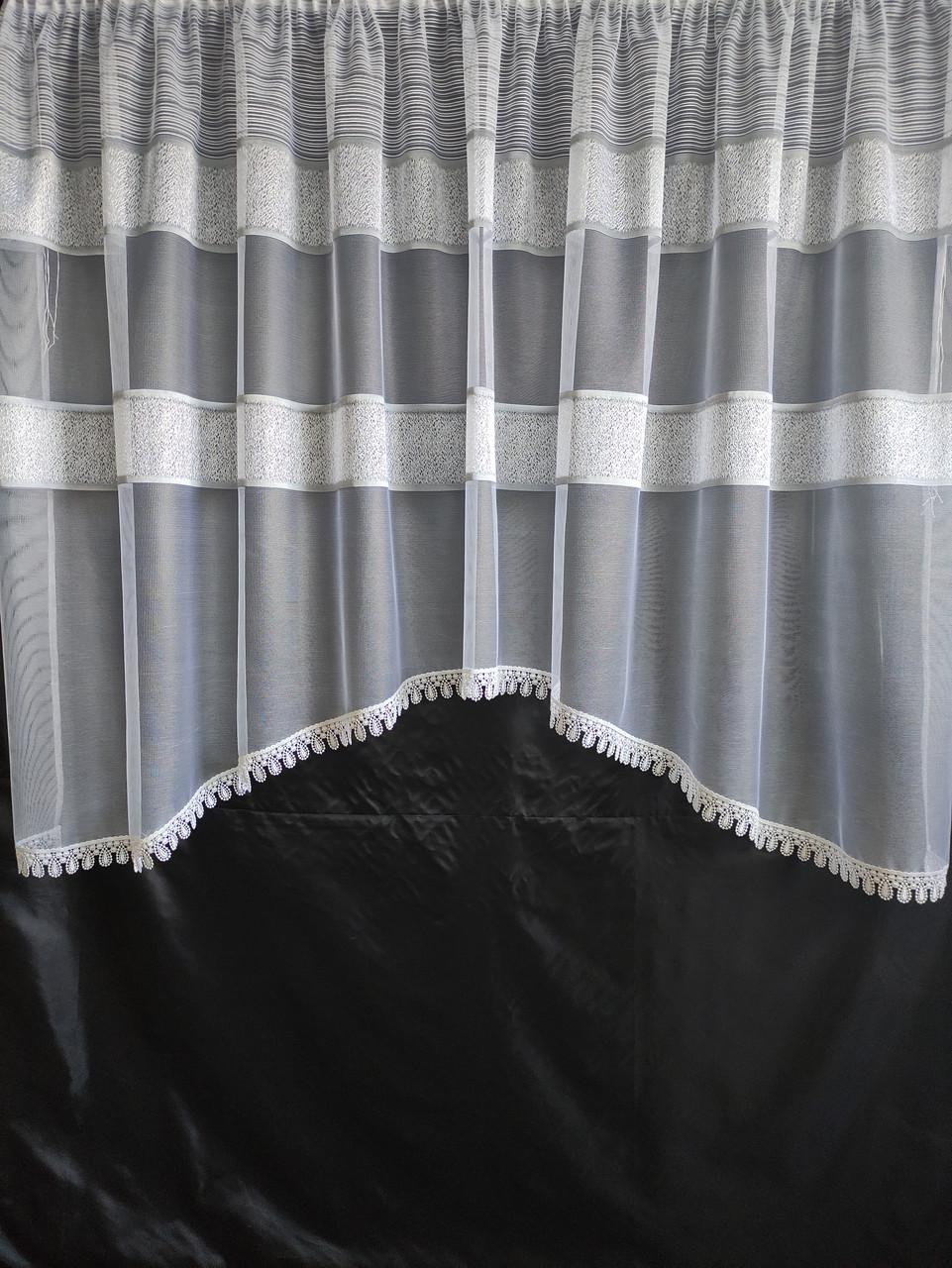 Занавески кухонные аркой Занавеска на окно 290х145 см Белый с серым (жак-ак145)