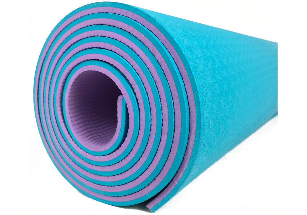 Коврик для йоги и фитнеса EasyFit TPE/TC двухслойный 6 мм Мятный/Фиолетовый (EF-1924-M/V) - фото 3