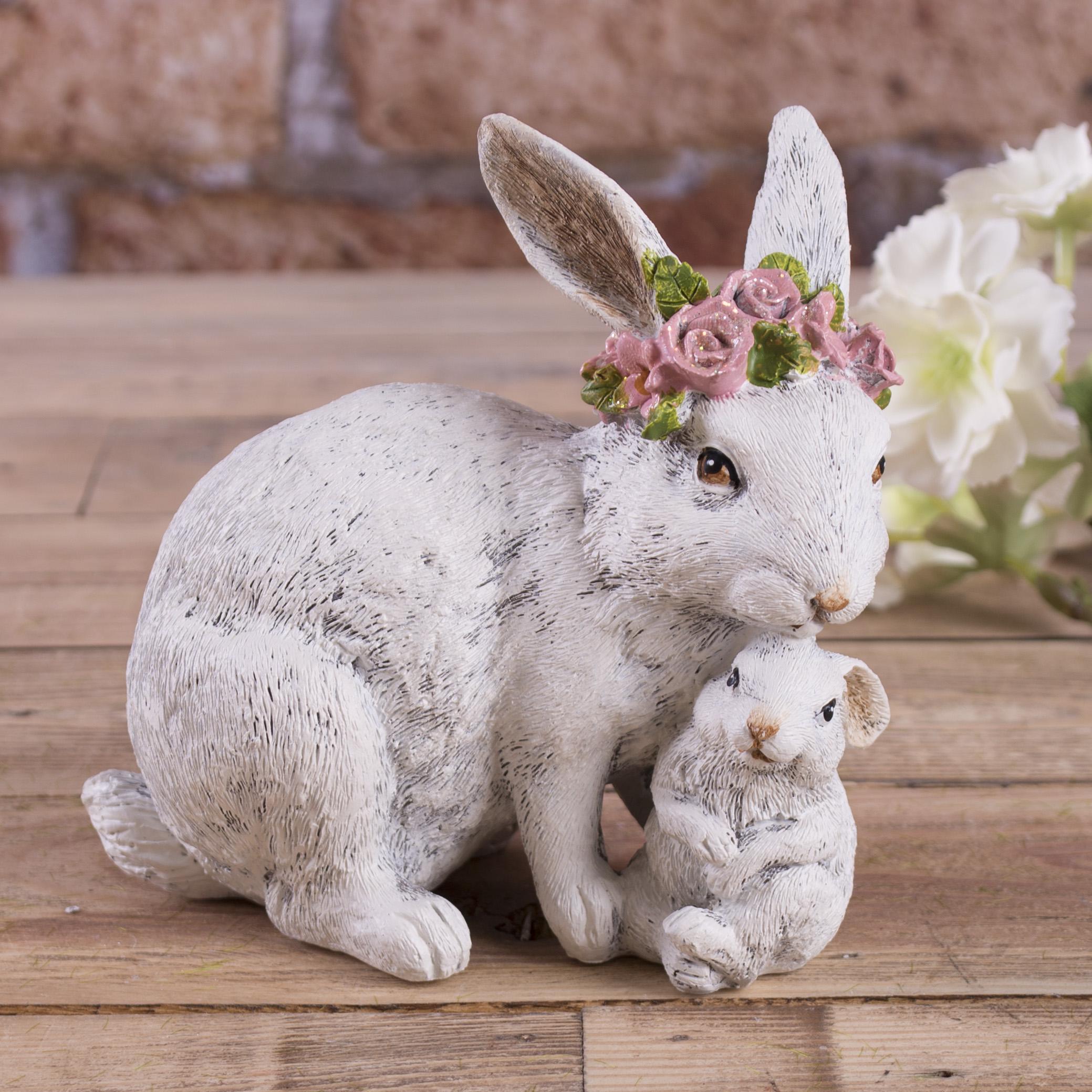 Статуетка Сім'я зайців у рожевому віночку (4510)