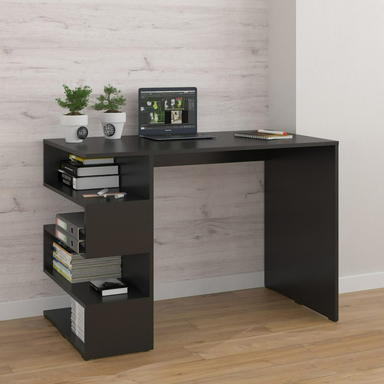 Письменный стол с полочками A-185 1100x756x600 мм Черный - фото 1 Письменный стол с полочками A-185 1100x756x600 мм Черный - фото 1