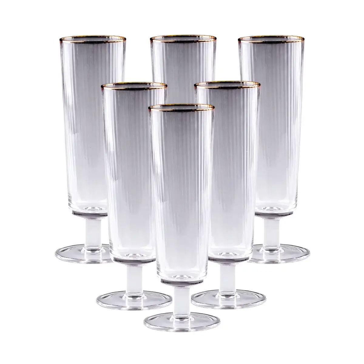 Бокалы для шампанского с золотой каймой 6 шт. по 300 мл (HP82)