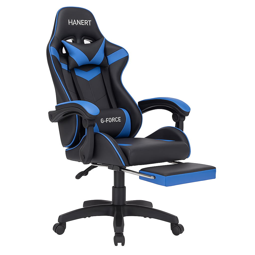 Кресло геймерское с подставкой для ног Hanert G-Force Black/Blue - фото 2