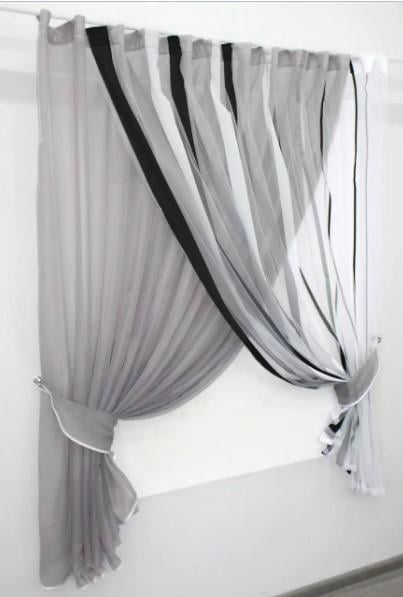 Занавеска на кухню с подвязками 330х170 см Серый/Черный (101к) - фото 4 Занавеска на кухню с подвязками 330х170 см Серый/Черный (101к) - фото 4
