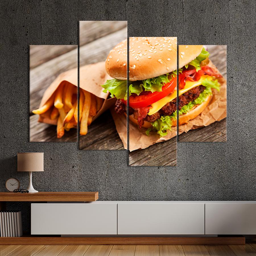 Настенний декор Культовое сочетание: чизбургер и картошка фри 89x56 см (A308-4)