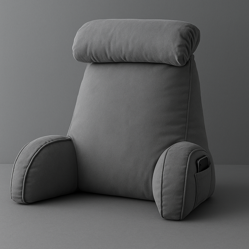 Подушка-кресло для спины с подлокотниками и карманом 75х55 см Серый