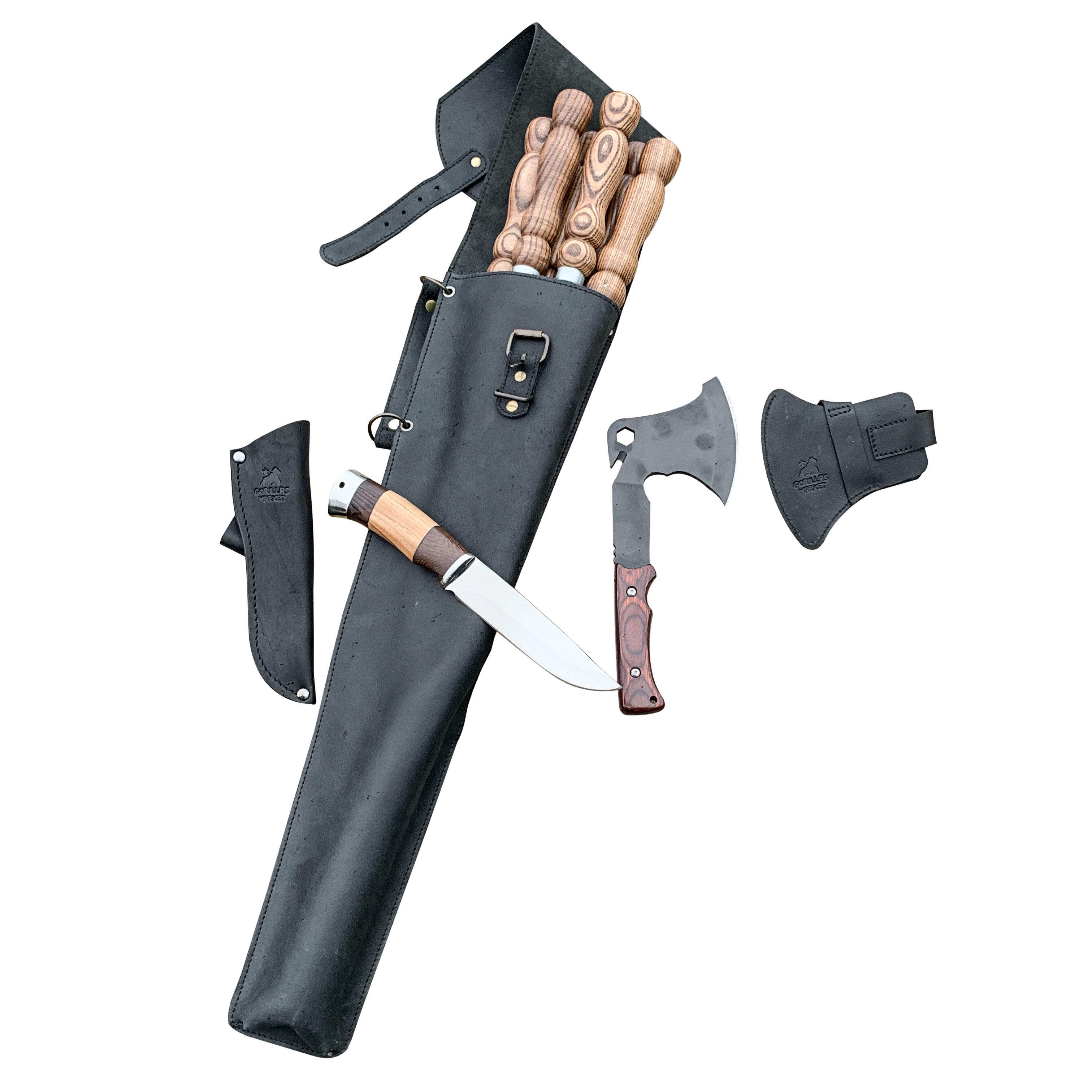 Набор шампуров Колчан Лесоруб Gorillas BBQ в кожаном чехле