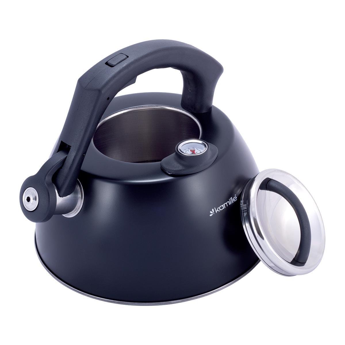 Чайник Kamille Vizo из нержавеющей стали со свистком и термометром индукционный 3 л
