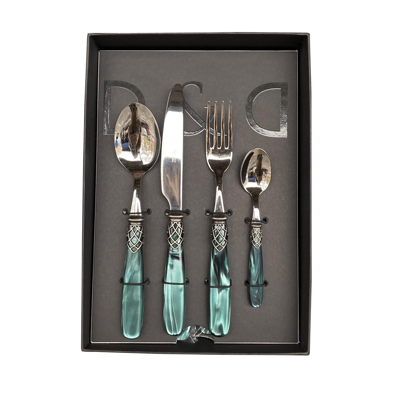 Набор столовых приборов Domus&Design France Antique 24 шт. Steel Dark/Green Pearl (CD26FRCAS/VS)