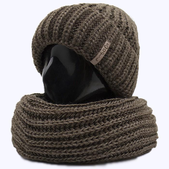 Шапка Sofi Аліса великої в'язки з флісом на манжеті р. 54-58 Коричневий