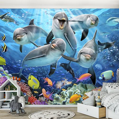 Фотообои бумажные Consalnet Аквариум Животные Океан Водный Мир Дельфины и морские рыбки (12851P8)