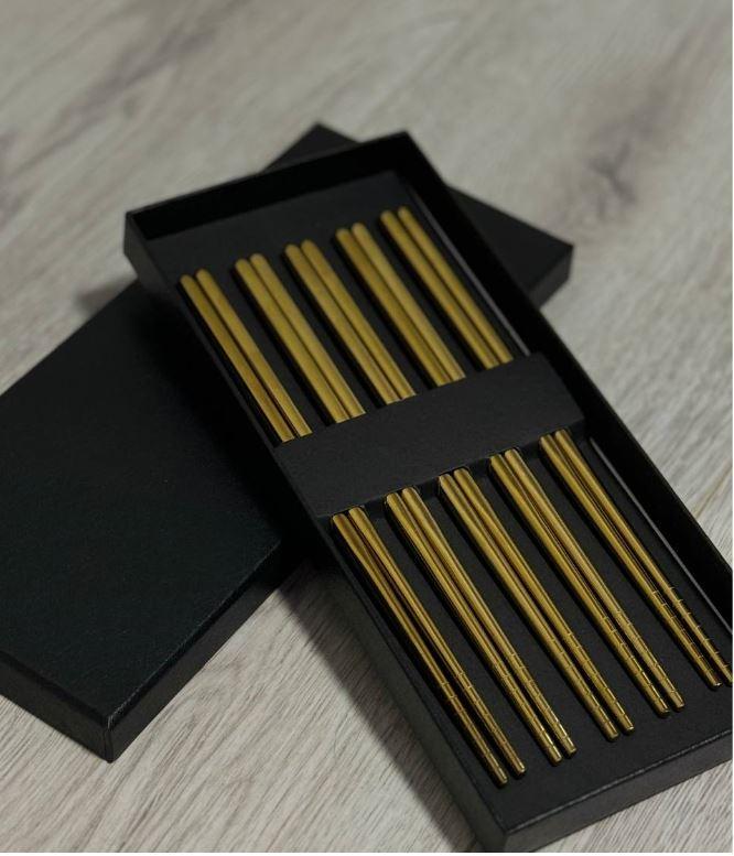 Набор многоразовых палочек для суши Poly Steel из нержавеющей стали 5 персон Золотой (М1140236)