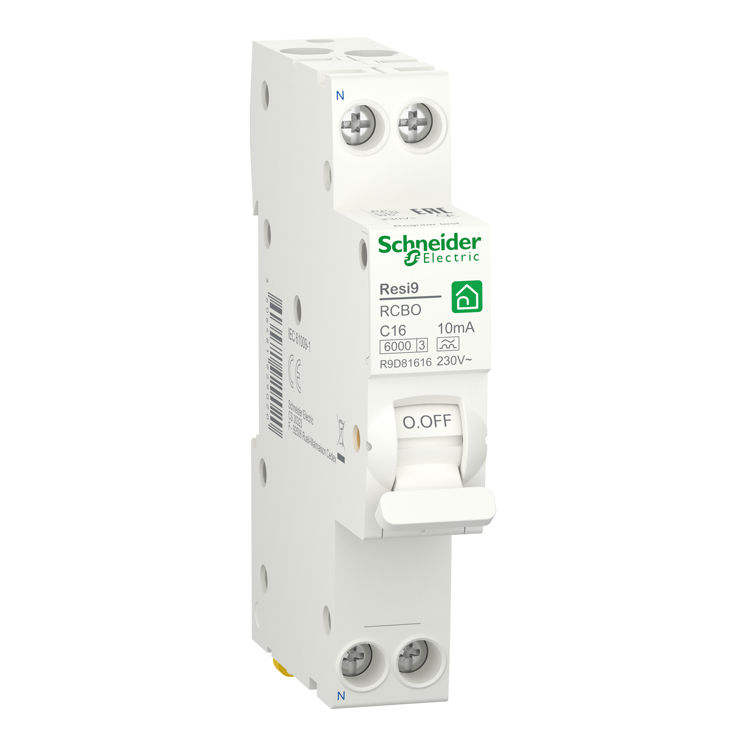 Автомат диференційний Schneider Electric 1Р+N 16А 10mА 6kA C Resi9 А (R9D81616) Автомат диференційний Schneider Electric 1Р+N 16А 10mА 6kA C Resi9 А (R9D81616)