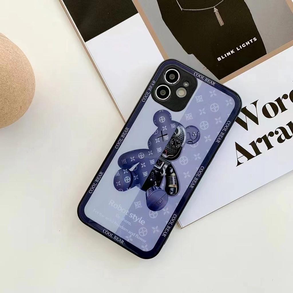 Стеклянный чехол для iPhone X/XS Bearbrick Kaws в стиле робота Синий
