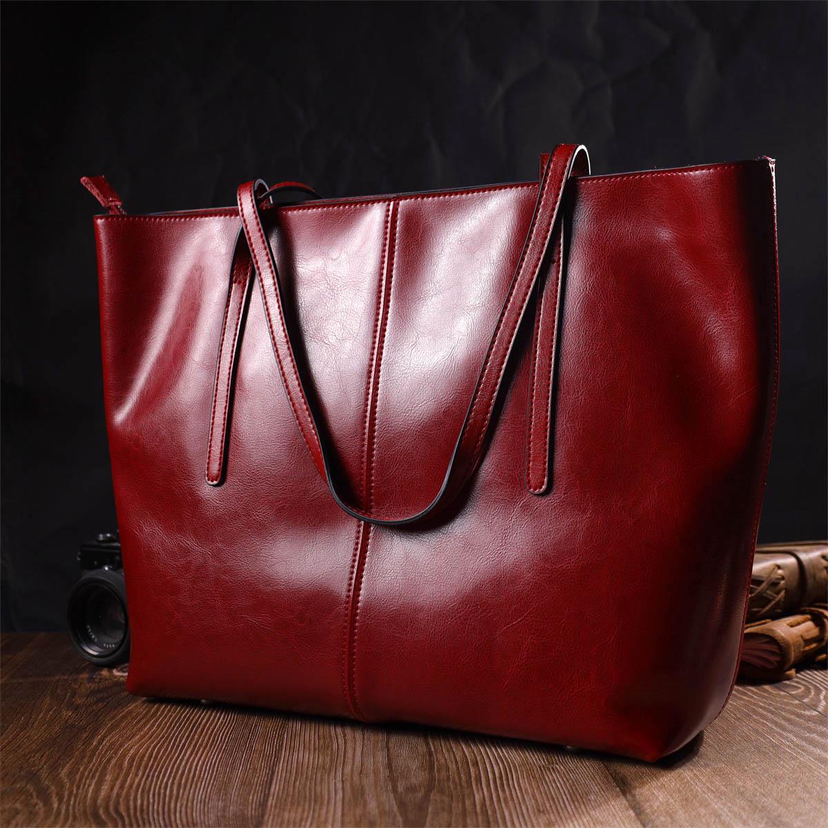 Сумка-шоппер Vintage Bag 22076 з натуральної шкіри Бордовий - фото 8