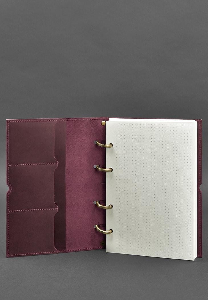 Блокнот шкіряний А5 на кільцях Софт-бук 9.0 в м'якій обкладинці Бордовий (A-026829) - фото 5