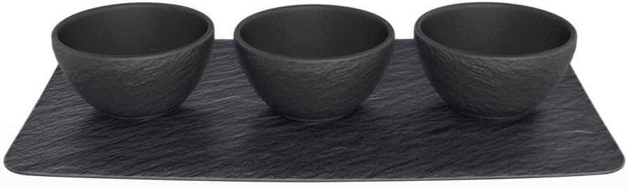 Набор Villeroy & Boch Manufacture Rock 3 пиалы с блюдом-подставкой Black/Gray (1042399023)