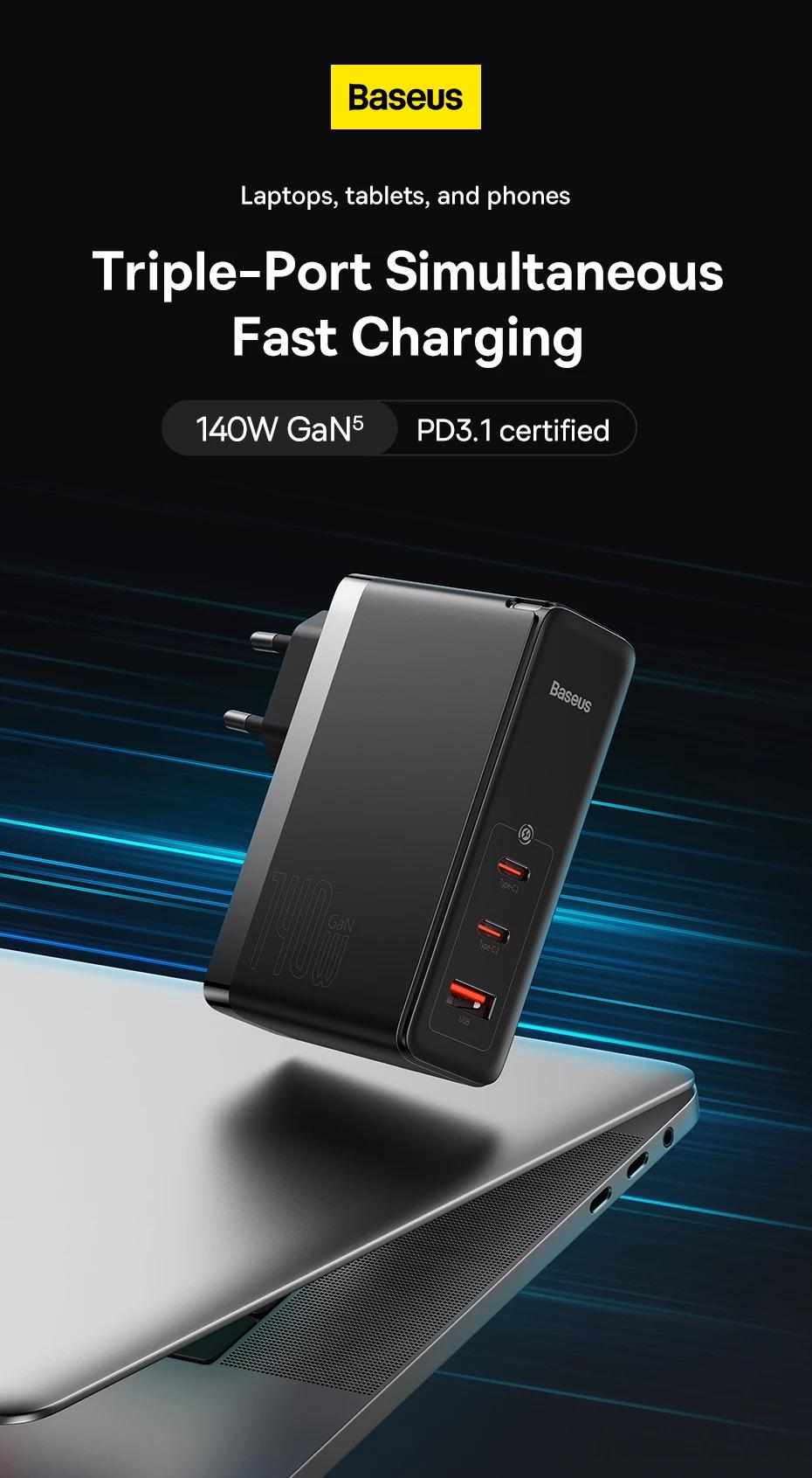 Зарядное устройство Baseus GaN5 Pro Fast Charger 2C U 140W Black (CCGP090202) - фото 4