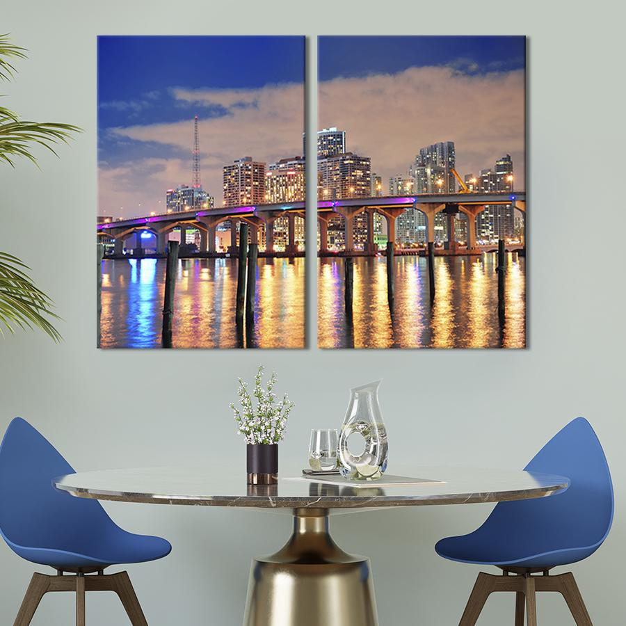 Настінний декор диптих картина на холсті для інтер’єру Яскравий міст Майамі 111x81 см (360-2)