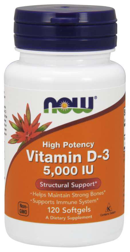 Вітаміни NOW Vitamin D-3 5000 IU 120 капс Без смаку